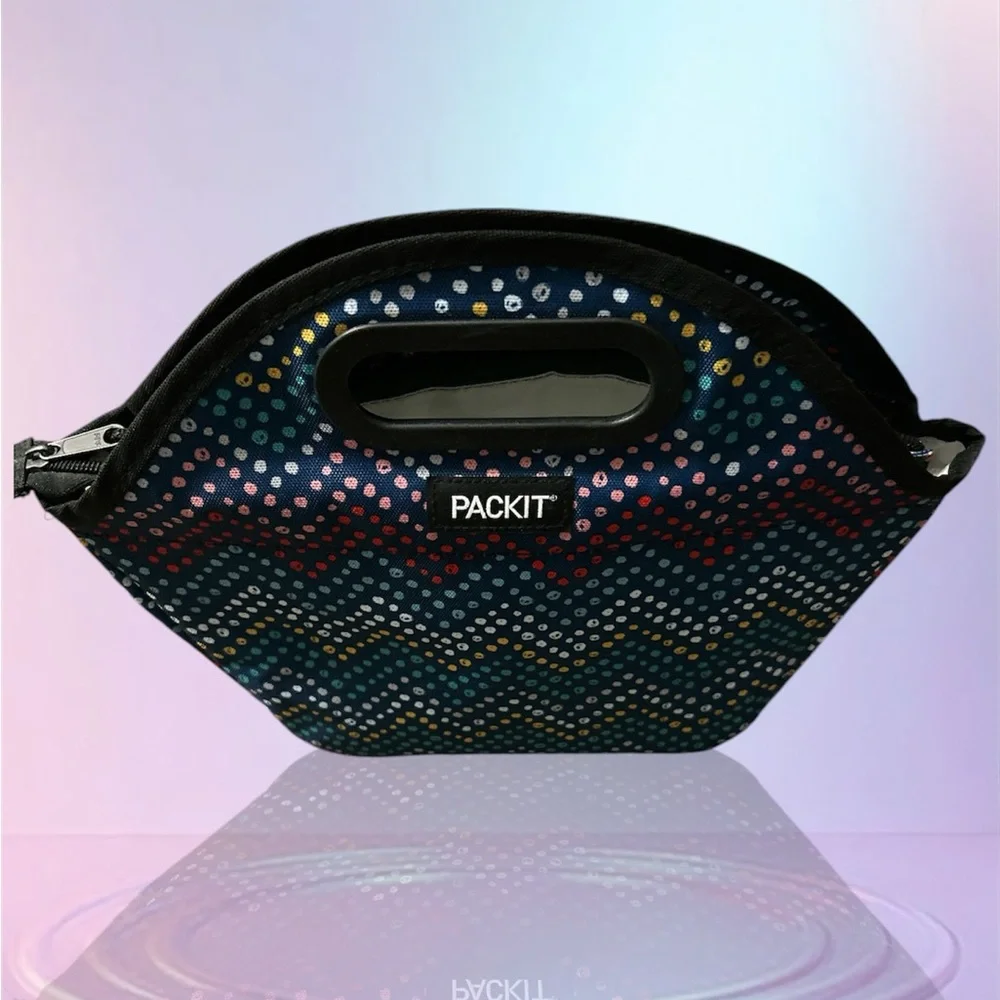 Packit Lunch Bag Multicolored Cooler Work Insulated , w/ large Side Pocket 12X5